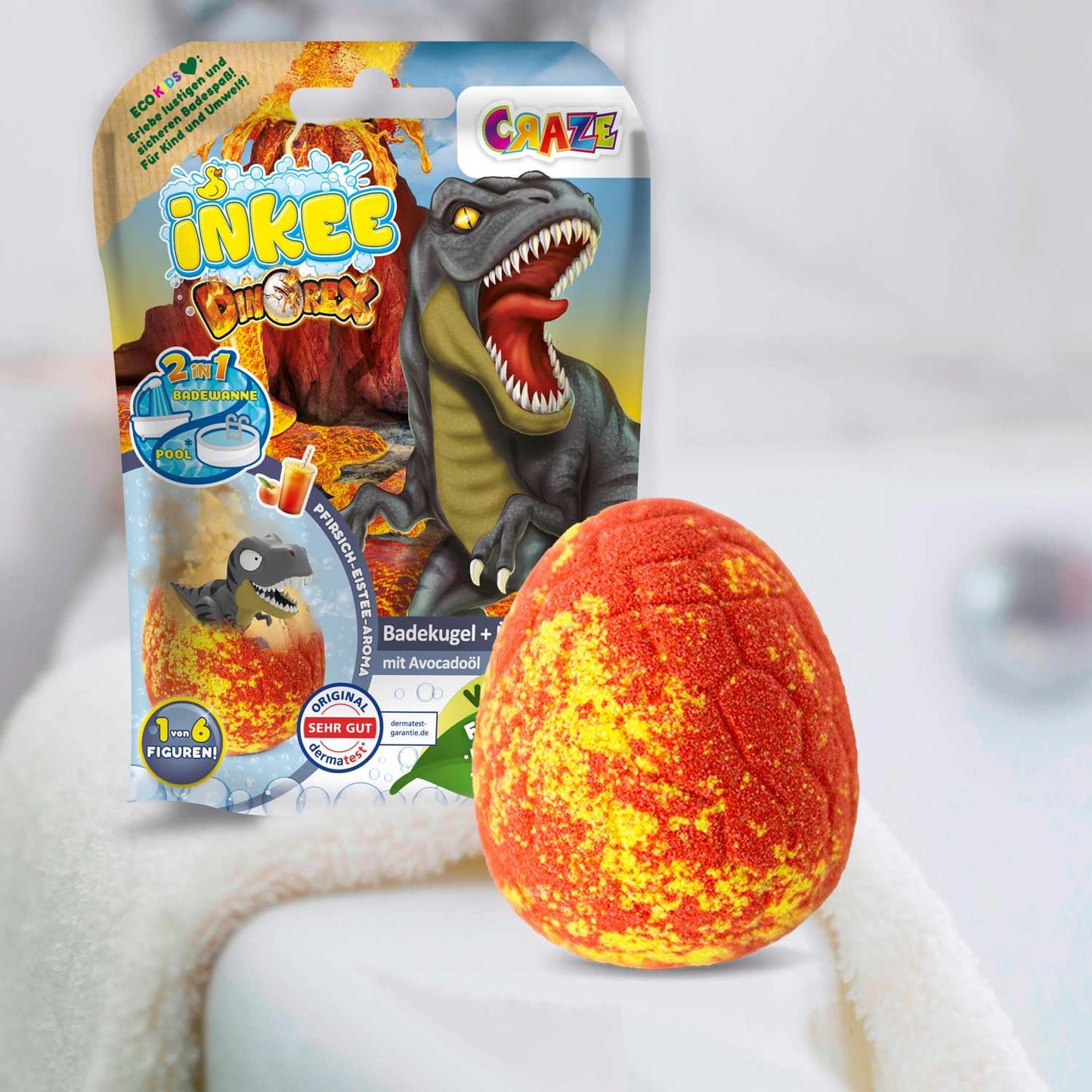 INKEE Surprise Dino 8 bombe de baie cu figurine