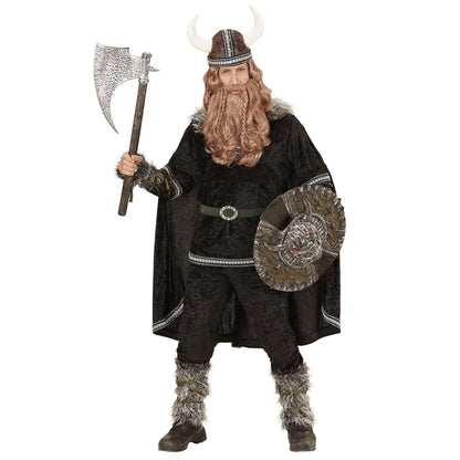 Costum de Viking - Costum compus din cămașă, pantaloni, curea, manșete pentru brațe și picioare, pelerină și cască