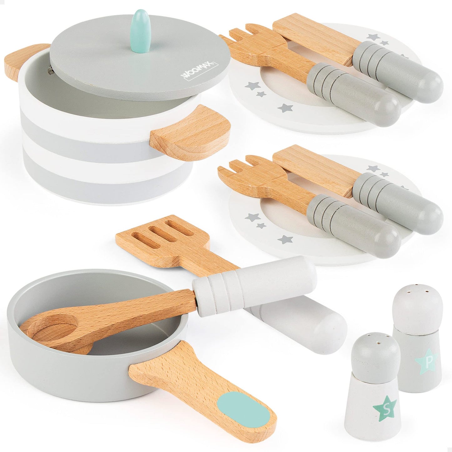 Woomax Set vase bucatarie din lemn, 12 piese, 2+ ani