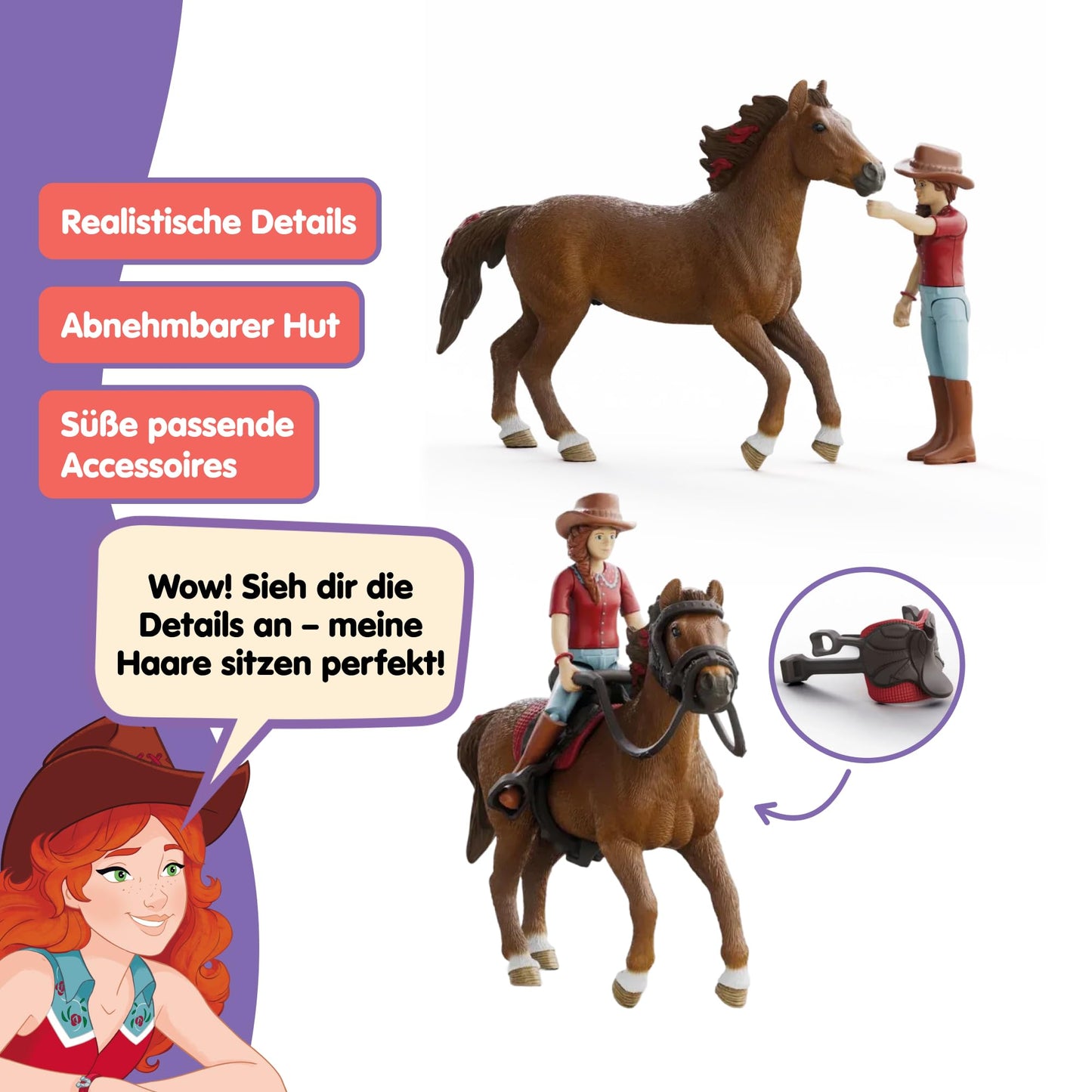 Schleich 42711 Set Cai Hannah & Cayenne, 6 piese, 5+ ani