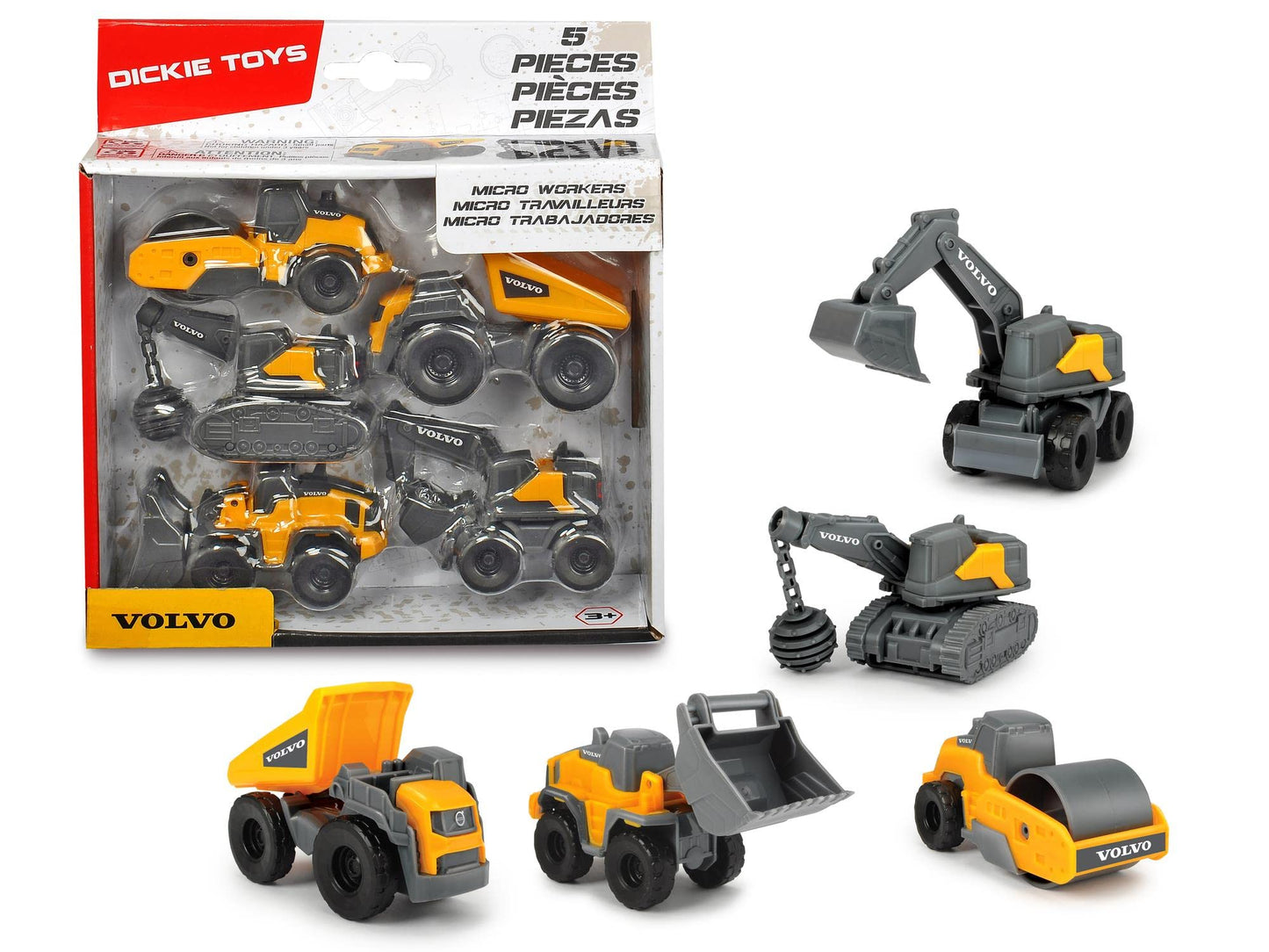 Dickie Toys Volvo Micro Workers, 5 vehicule șantier, 3+ ani