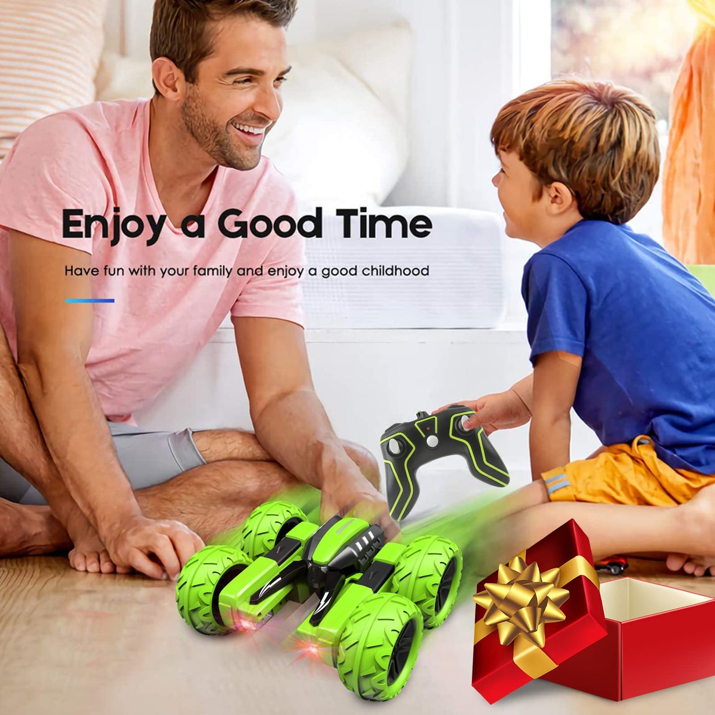 Amicool G03080R Mașină RC Offroad 4WD cu Rotire 360° și LED pentru Copii 6-12 Ani