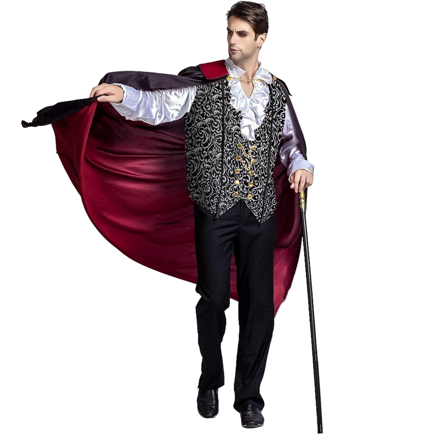 Spooktacular Creations Renaissance Costum Vampir Deluxe pentru Bărbați pentru Halloween și Joc de Rol (argintiu, M)