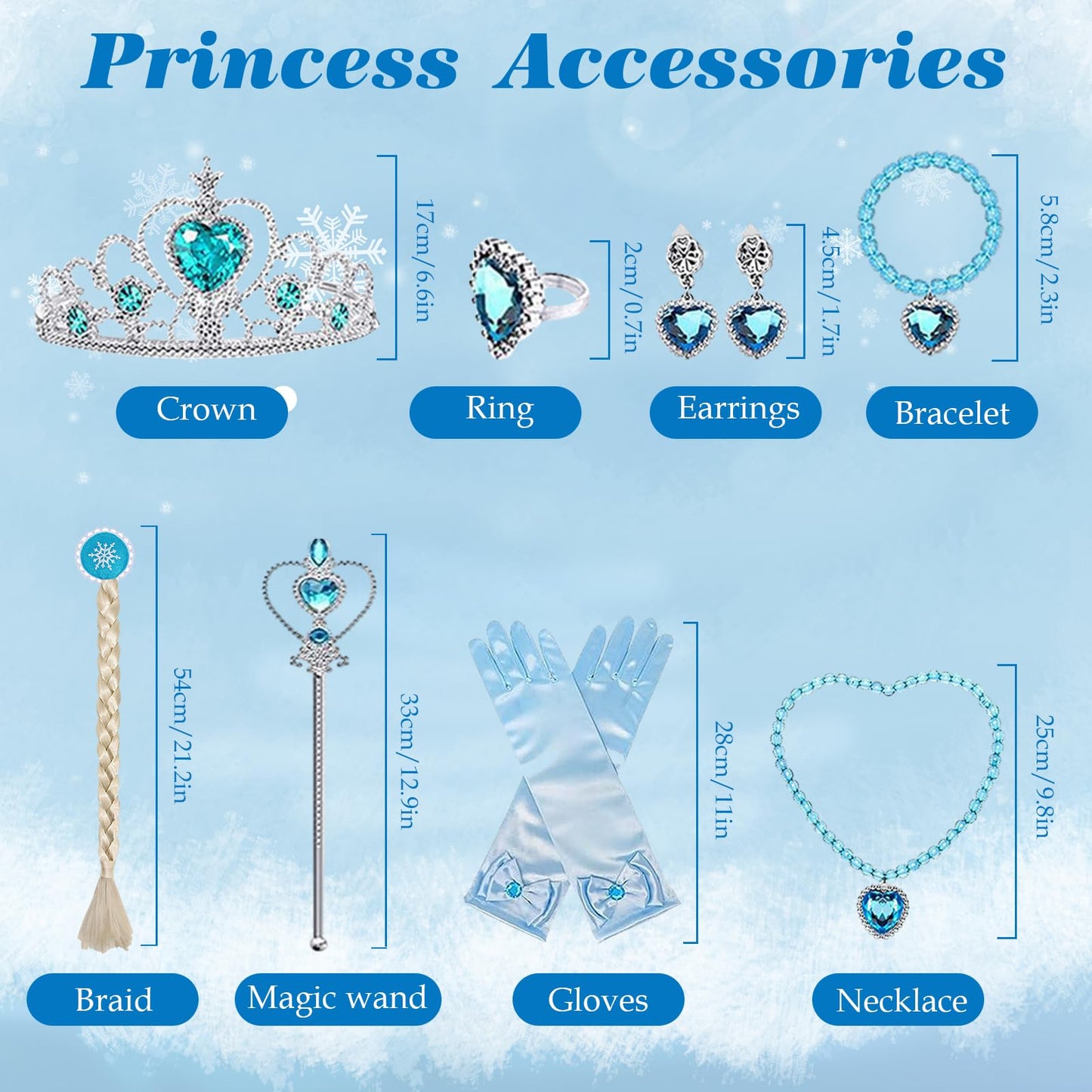 PABTID Costum Prințesă Elsa cu coroană și accesorii