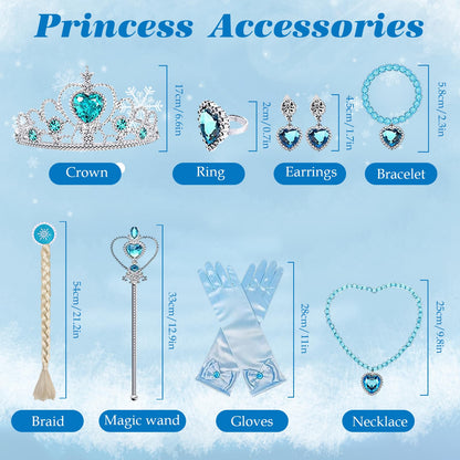 PABTID Costum Prințesă Elsa cu coroană și accesorii