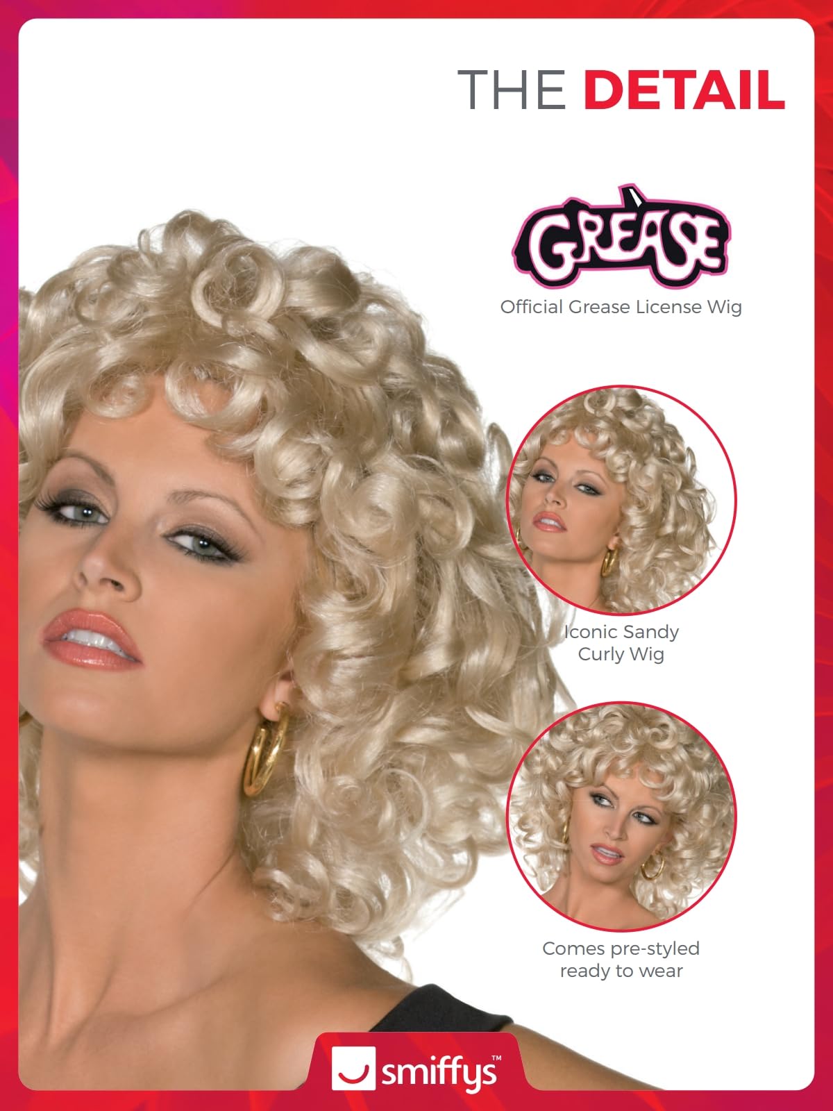 Peruca Smiffys Sandy din ultima scenă a filmului Grease, Blondă, Curbată