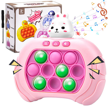 Jucărie senzorială cu butoane pop - Consolă de jocuri cu bule pentru copii, joc de descompresie, mașină de puzzle, joc cu lumini, cadou de ziua de naștere pentru copii 3+ (Iepuraș)