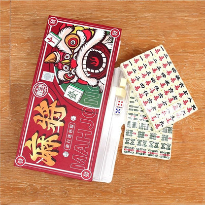 XUBX Set Mini Mahjong, 144 piese, cutie lemn
