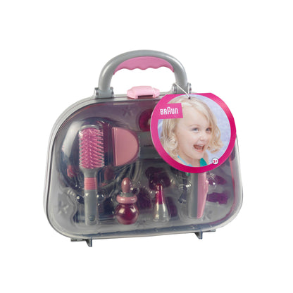 Theo Klein 5855 Set de Frizerie cu Uscător de Păr Maro | Cu Oglindă, Pieptene și Accesorii de Styling | Valiză Rezistentă cu Uscător de Păr cu Baterii | Dimensiuni: 27,5cm x 11cm x 22,2cm | Jucărie pentru Copii de la 3 Ani
