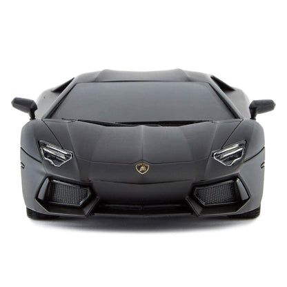 Mașină RC CMJ Lamborghini Aventador cu faruri funcționale, control de la distanță, scară 1:24, 2,4 GHz, jucărie excelentă (Negru)