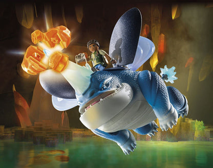 PLAYMOBIL DreamWorks Dragons 71082 Set de joacă cu dragon Plowhorn și D'Angelo 17 piese pentru copii de la 4 ani