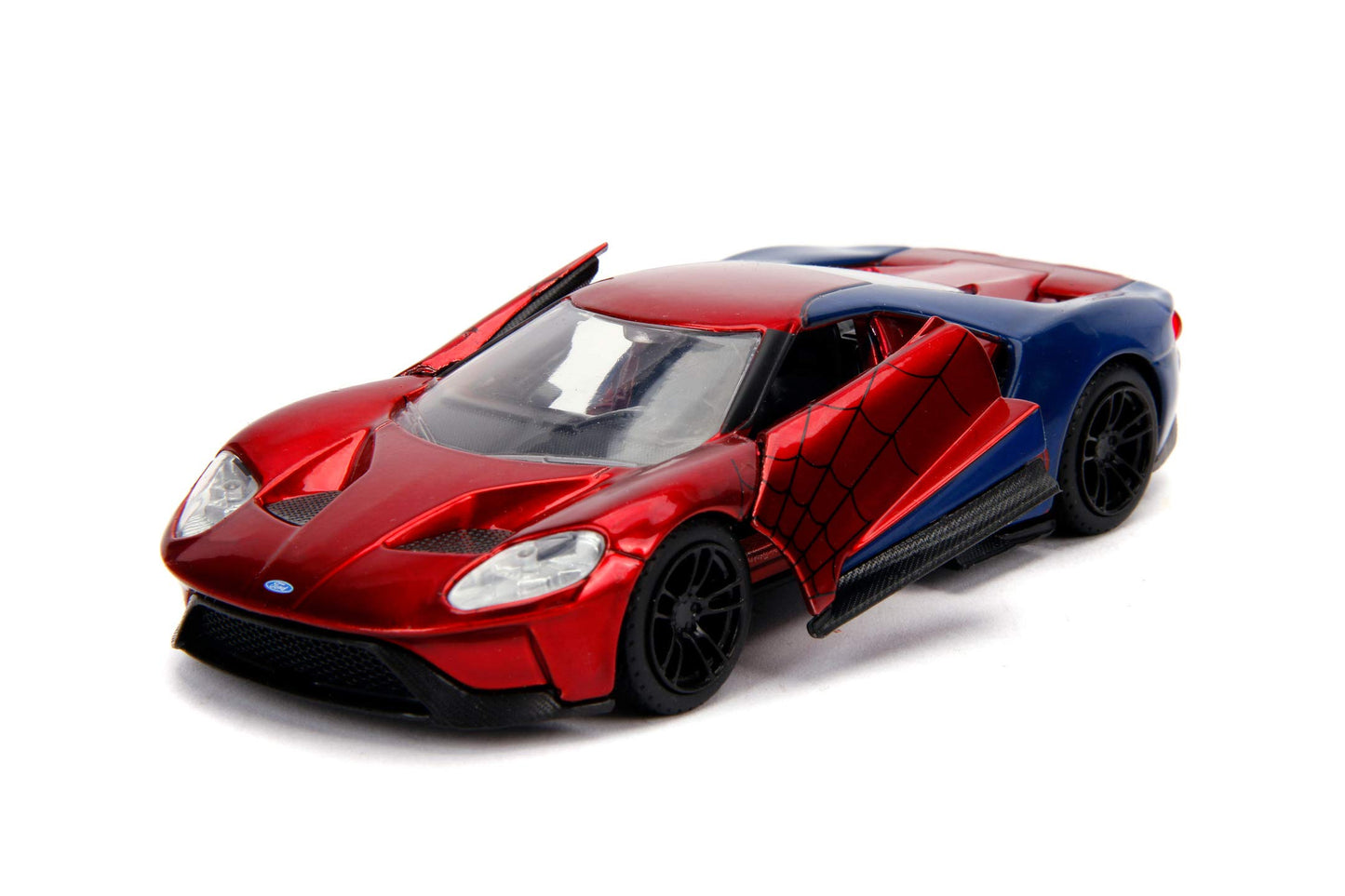Jada Toys Marvel Spider-Man 2017 Ford GT Mașinuță din metal cu uși care se deschid și roți de cauciuc 1:32 roșu/albastru