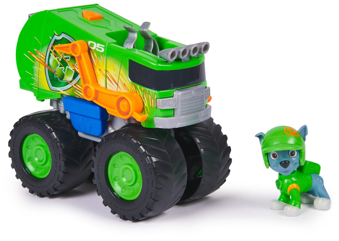 PAW PATROL Rescue Wheels Set de joacă Monstertruck reciclare Rocky cu lansator de proiectile și figurină câine 3+ ani