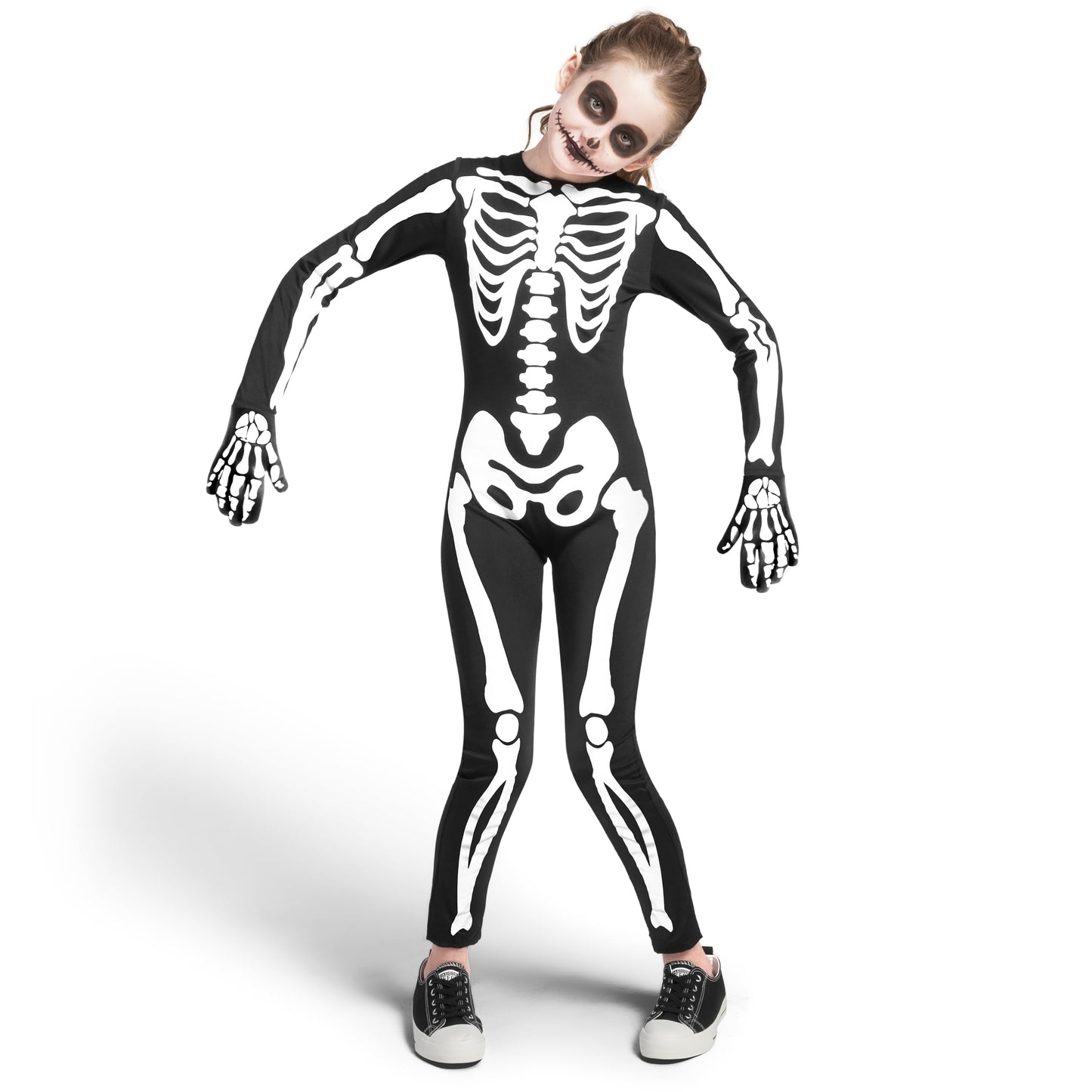Costum de schelet pentru copii Spooktacular Creations, unisex, cu efect de strălucire în întuneric, ideal pentru Halloween, jocuri de rol și petreceri cosplay.