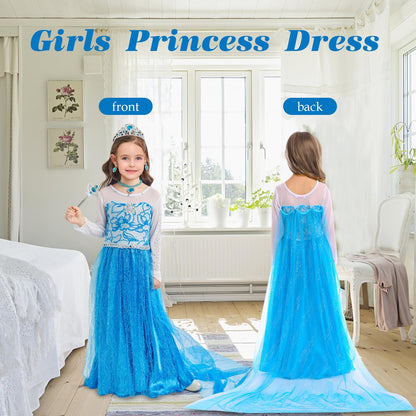 PABTID Costum Prințesă Elsa cu coroană și accesorii