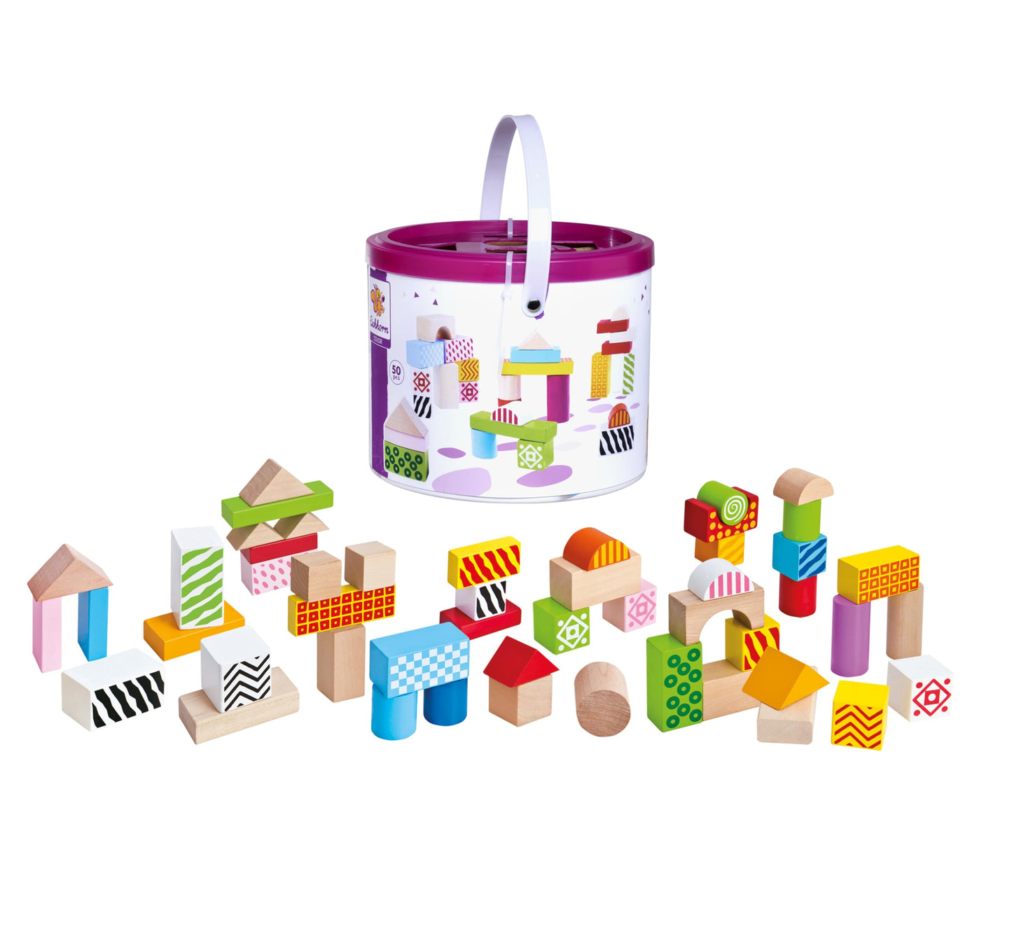 Eichhorn Blocuri de construcție din lemn colorate, 50 piese, multicolor