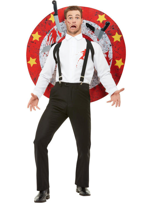 Costum de aruncător de cuțite Smiffys, Deluxe, Roșu & Alb, cu cămașă, țintă & cuțite cu velcro