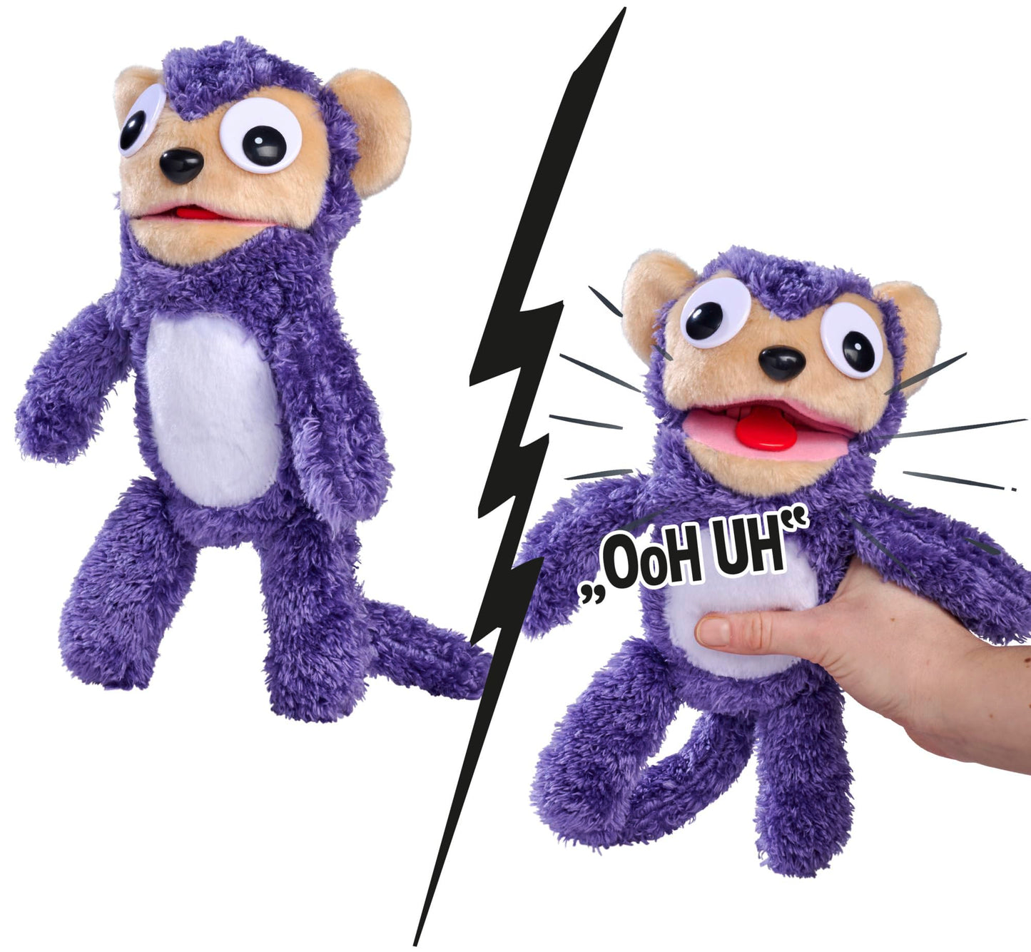Simba 105953333 ScreamerZ Affe „Monkey Madness“ cu sunete - jucărie amuzantă cu efecte sonore - pluș pentru copii de la 5 ani, aprox. 30 cm, mov