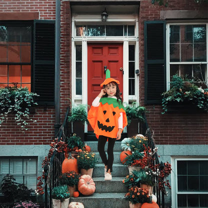 OUQIWEN ngyf-1 Costum de Halloween Dovleac pentru Copii cu Coș și Pălărie, pentru Băieți și Fete Cosplay Petrecere Halloween