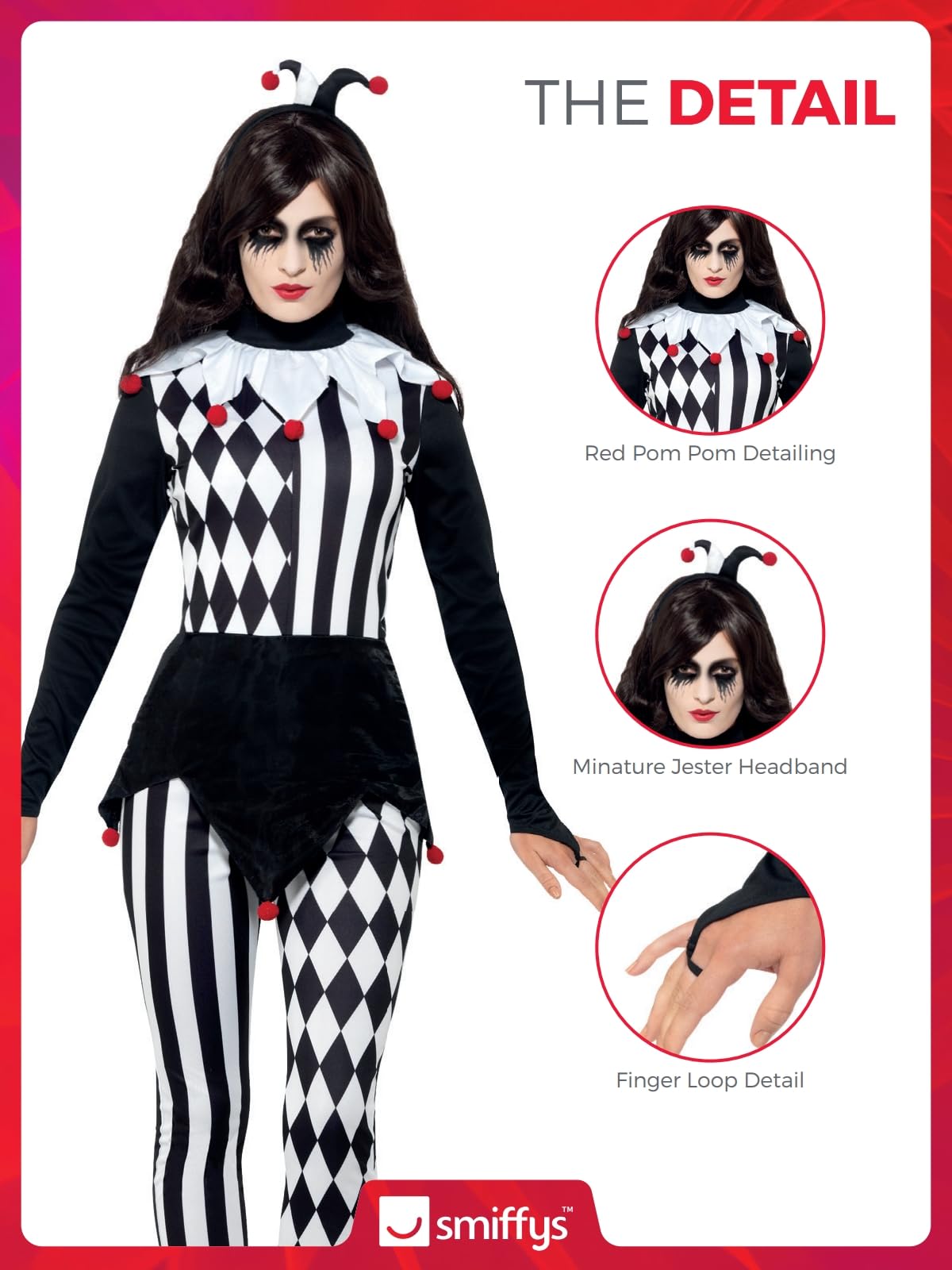 Costum Smiffys de Bufoniță pentru Femei, Negru pentru Halloween și Carnaval
