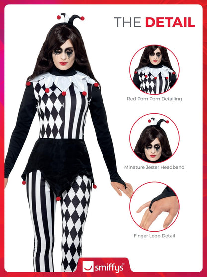 Costum Smiffys de Bufoniță pentru Femei, Negru pentru Halloween și Carnaval