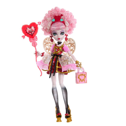 Monster High JBG77 Păpușă Cupid Asteria în Rochie de Petrecere Roz și Roșu pentru Scary Sweet Birthday