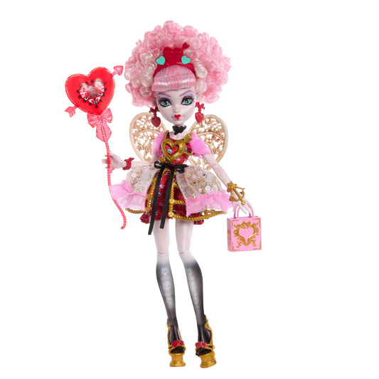 Monster High JBG77 Păpușă Cupid Asteria în Rochie de Petrecere Roz și Roșu pentru Scary Sweet Birthday