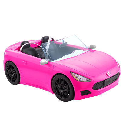 Barbie HBT92 - Mașină decapotabilă roz cu roți mobile și detalii realiste, 2 locuri, jucărie cadou pentru copii de la 3 ani.