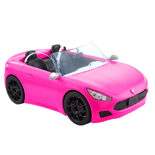 Barbie HBT92 - Mașină decapotabilă roz cu roți mobile și detalii realiste, 2 locuri, jucărie cadou pentru copii de la 3 ani.