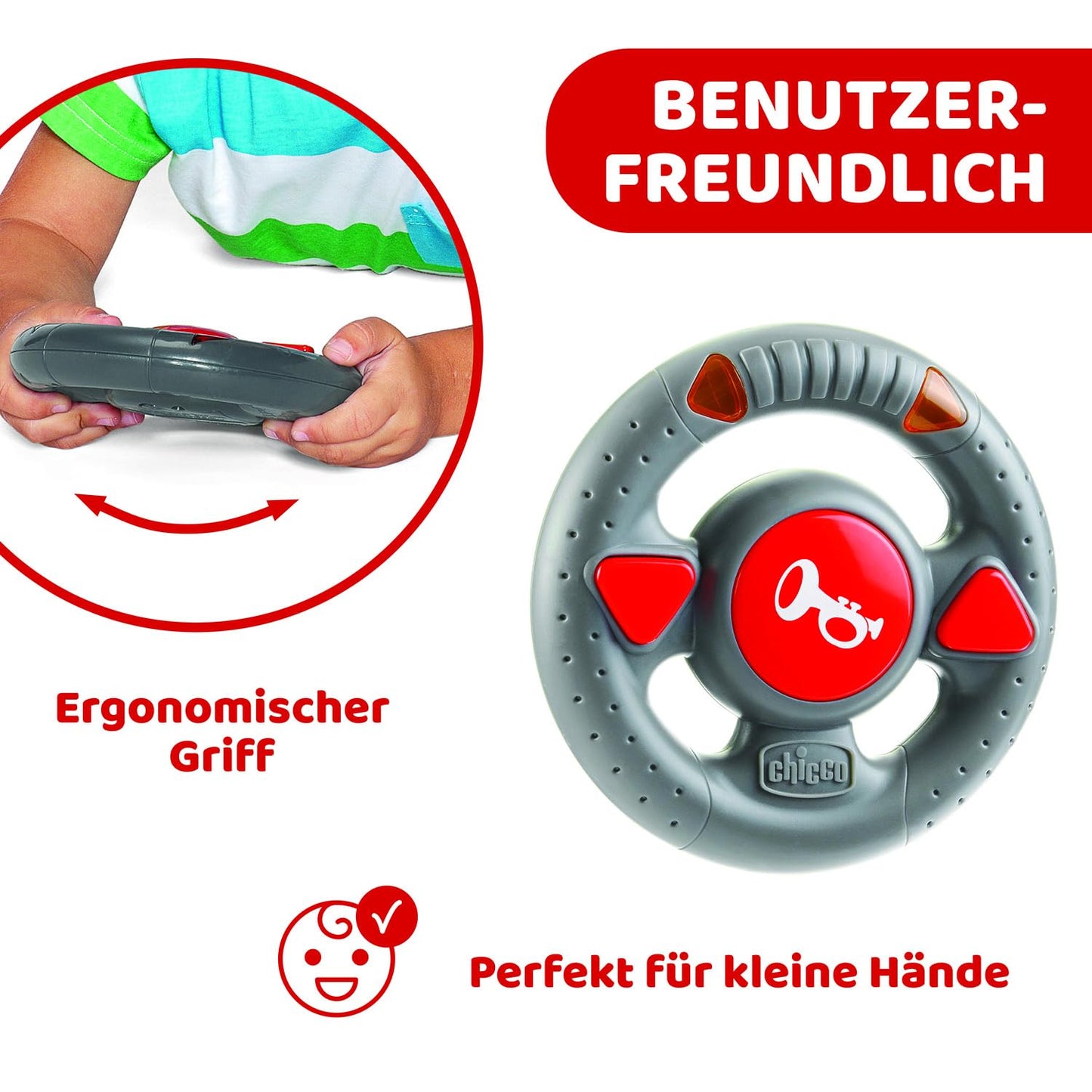 Chicco Billy Bigwheels Mașină RC pentru Copii, Mașină cu Telecomandă Intuitivă cu Volan, Luminile și Sunete, Roșie, Cadou pentru Copii de la 2 Ani, Jucărie pentru Copii 2 - 6 Ani