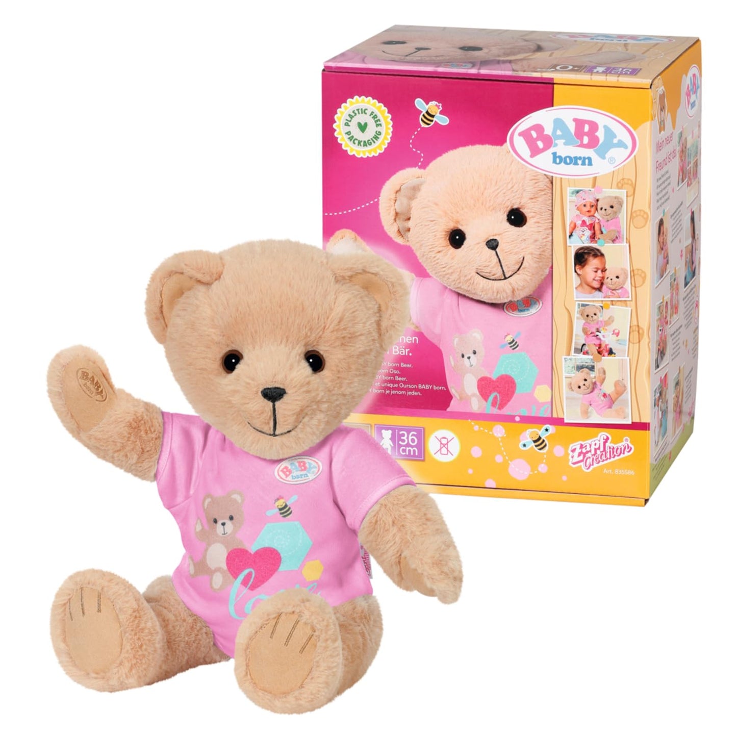 BABY born Ursuleț, Jucărie de pluș cu salopetă roz și brațe și picioare mobile, 835586 Zapf Creation