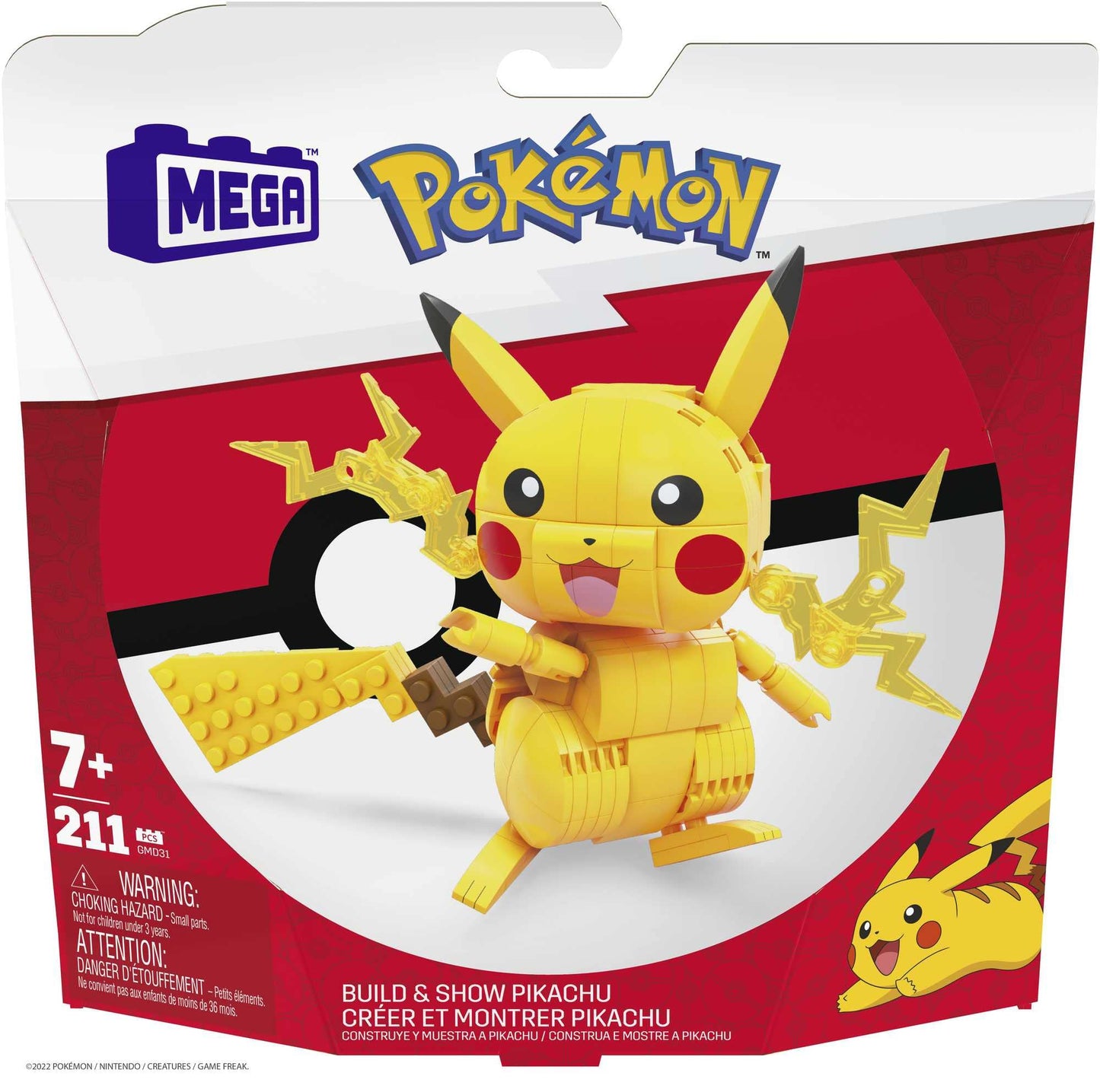 Mega Pokémon GMD31 Figurină Pikachu medie de asamblat 10 cm mobil compatibil cu Mega Construx jucărie pentru copii de la 7 ani