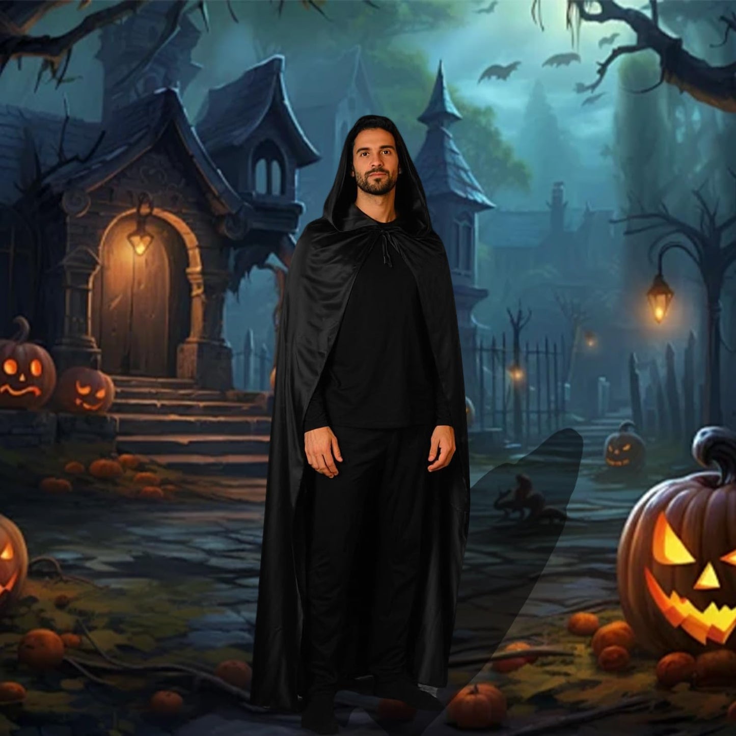XWGKLN Pelerină neagră cu Glugă 160 cm, Halloween