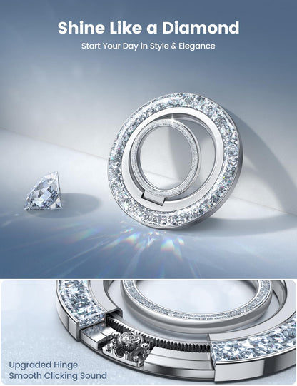 Suport Magnetic pentru Telefon Lamicall Bling pentru MagSafe - [Inel Strălucitor 2025] cu Rotire 360° pentru iPhone 17 16 15 14 13 Pro/Pro Max/Plus/Air, Alte Telefoane cu Inel Metalic - Argintiu