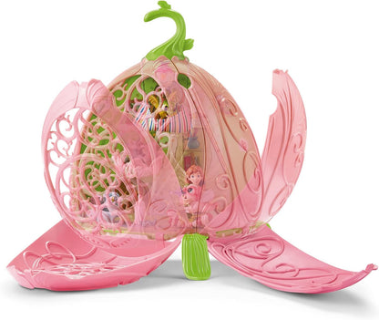 Schleich BAYALA Set de joacă Grădinița animalelor Marween cu elfă, 2 pui de dragon, pisicuță cu aripi și raton, floare pliabilă transportabilă, 19 piese, de la 5 ani
