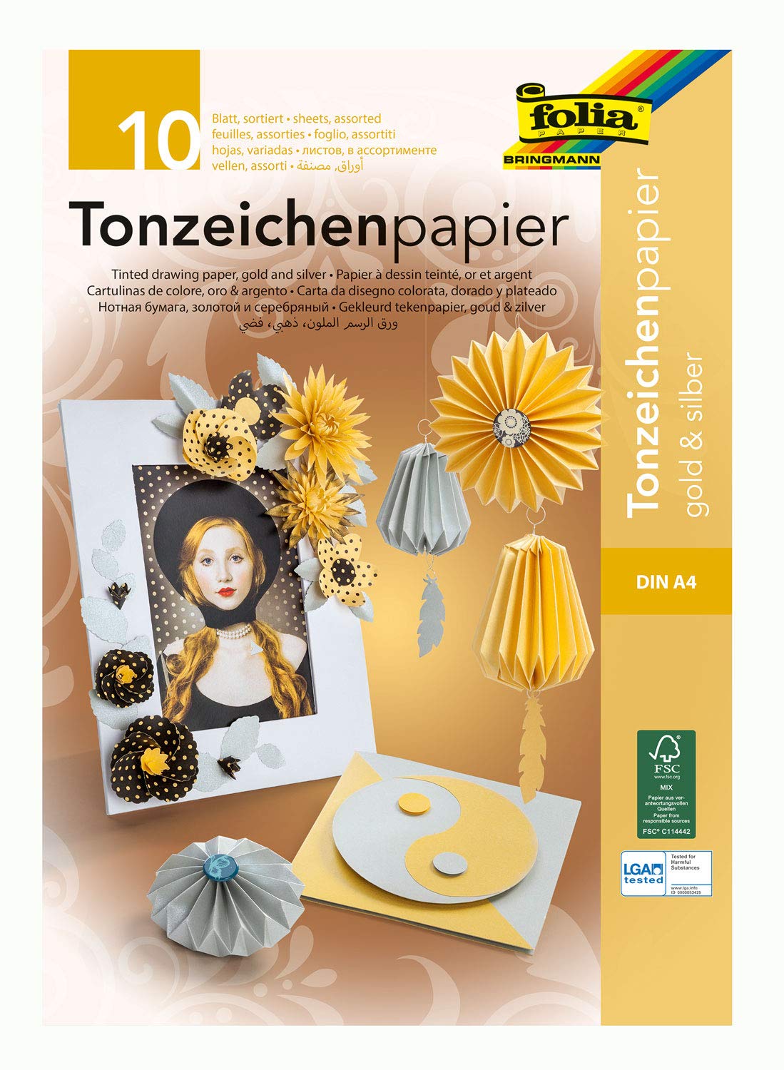 folia Block de hârtie colorată aurie și argintie 10 coli 130 g/mp DIN A4 pentru decorațiuni și scrapbooking