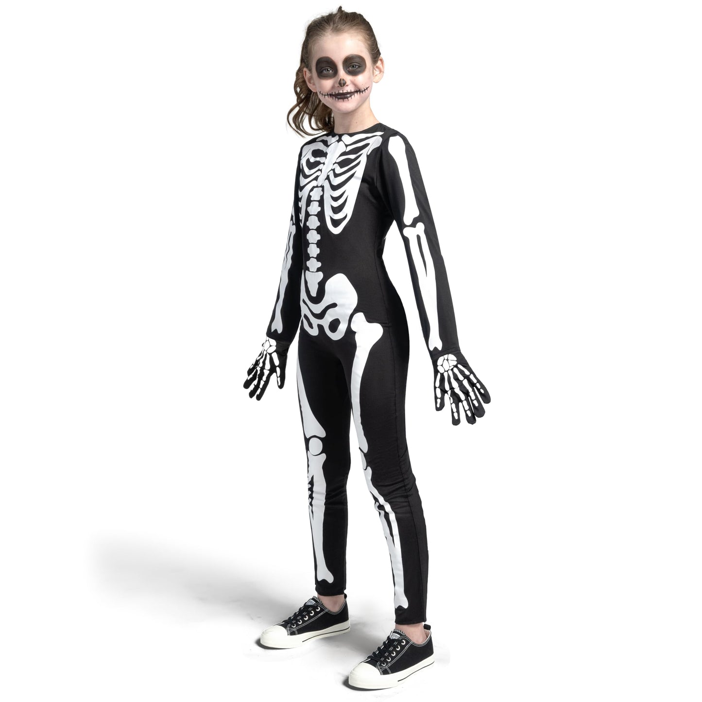 Costum de schelet pentru copii Spooktacular Creations, unisex, cu efect de strălucire în întuneric, ideal pentru Halloween, jocuri de rol și petreceri cosplay.