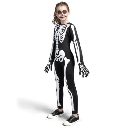 Costum de schelet pentru copii Spooktacular Creations, unisex, cu efect de strălucire în întuneric, ideal pentru Halloween, jocuri de rol și petreceri cosplay.