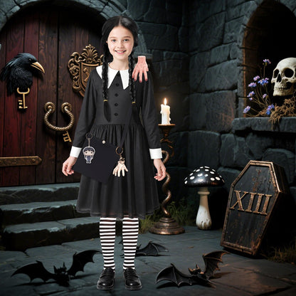SINSEN Costum Wednesday Addams Copii, negru