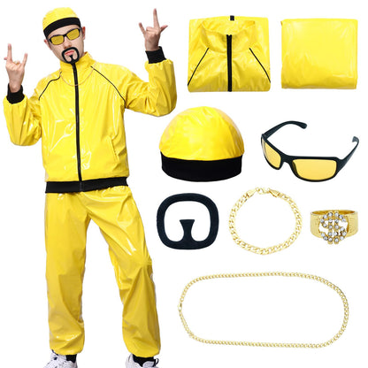 Costum Ali-G pentru adulți - Hip Hop, cu pălărie, colier, barbă, ochelari și inel, ideal pentru petreceri de carnaval și Halloween.