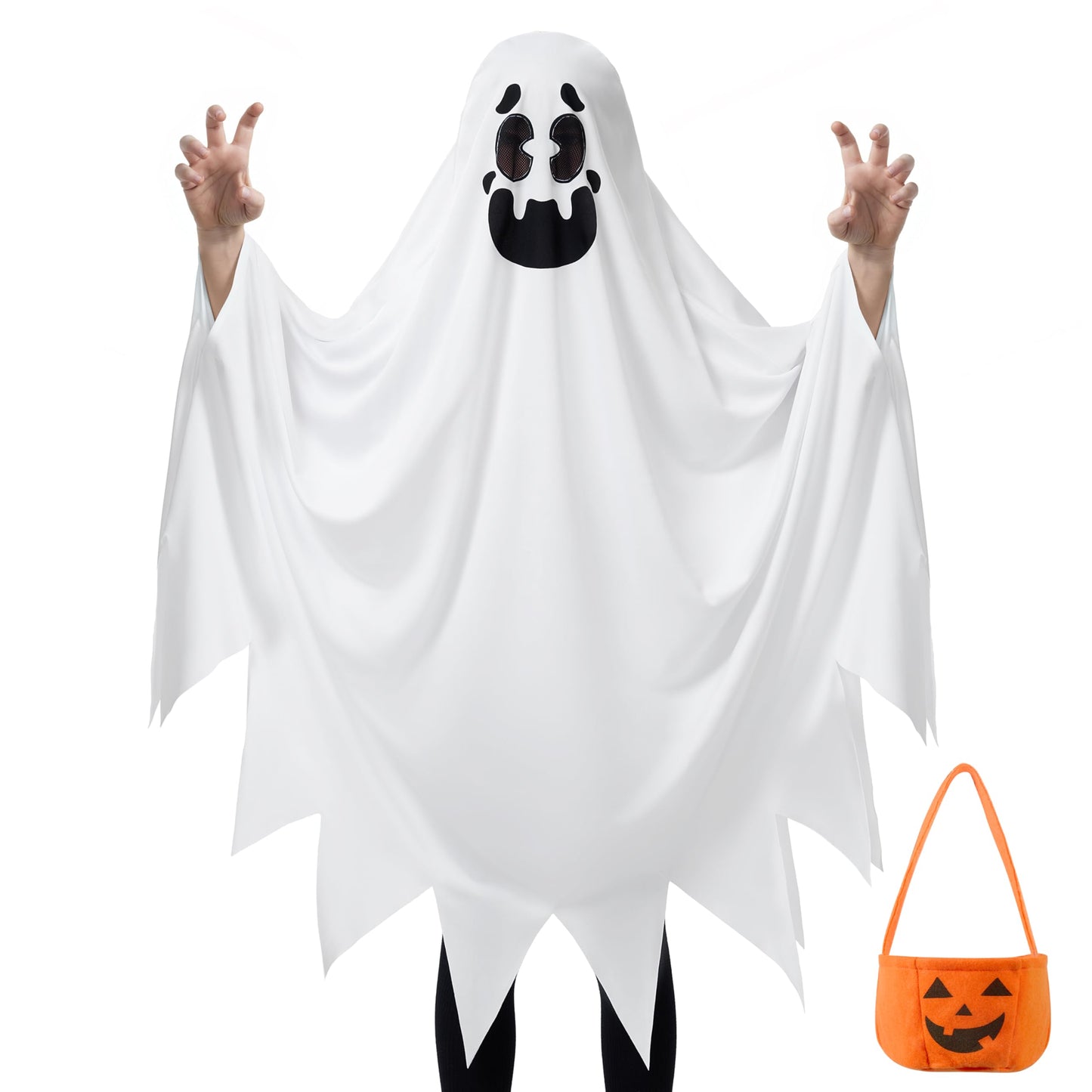Costume de fantomă albe pentru copii, costum de Halloween cu zâmbet și fantomă Boo pentru Trick-or-Treating (X-Large 12-14 ani)