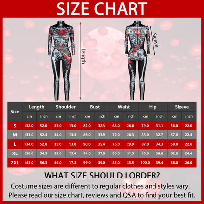 Antsparty Costum schelet Halloween femei cu coroană, tatuaje