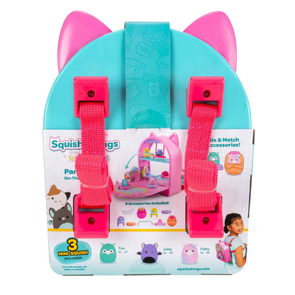 Squish-a-longs SQAL0037 Set de joacă portabil Party Pack cu 3 figurine Mini-Squish de 2,5 cm și 9 accesorii de mobilier pentru colecționat și schimbat de la Squishmallows de la 6 ani