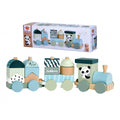 Eichhorn 7/100003804 Set tren din lemn cu 2 vagoane și 13 cuburi colorate, 16 piese, 29 cm, jucărie motricitate pentru copii de la 1 an (gri/bleu deschis)