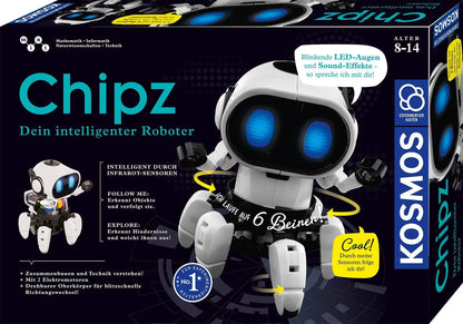 Kosmos 621001 Chipz - Robot inteligent pentru copii 8-14 ani, urmează mișcările, evită obstacolele, cu efecte de lumină și sunet, jucărie robot, kit de construcție.