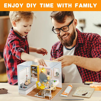 OSDUE Kit Miniatură Casă de Păpuși DIY, Model din Lemn cu LED și Protecție împotriva Prafului, Cadou de Craft pentru Adulți și Copii