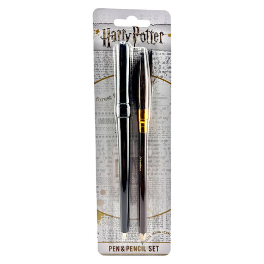 Set de Pix și Creion HARRY POTTER (Design Baghetă și Mătură) - Stilou, Set de Creioane, Cadouri pentru Femei și Bărbați - Produs Oficial Licențiat