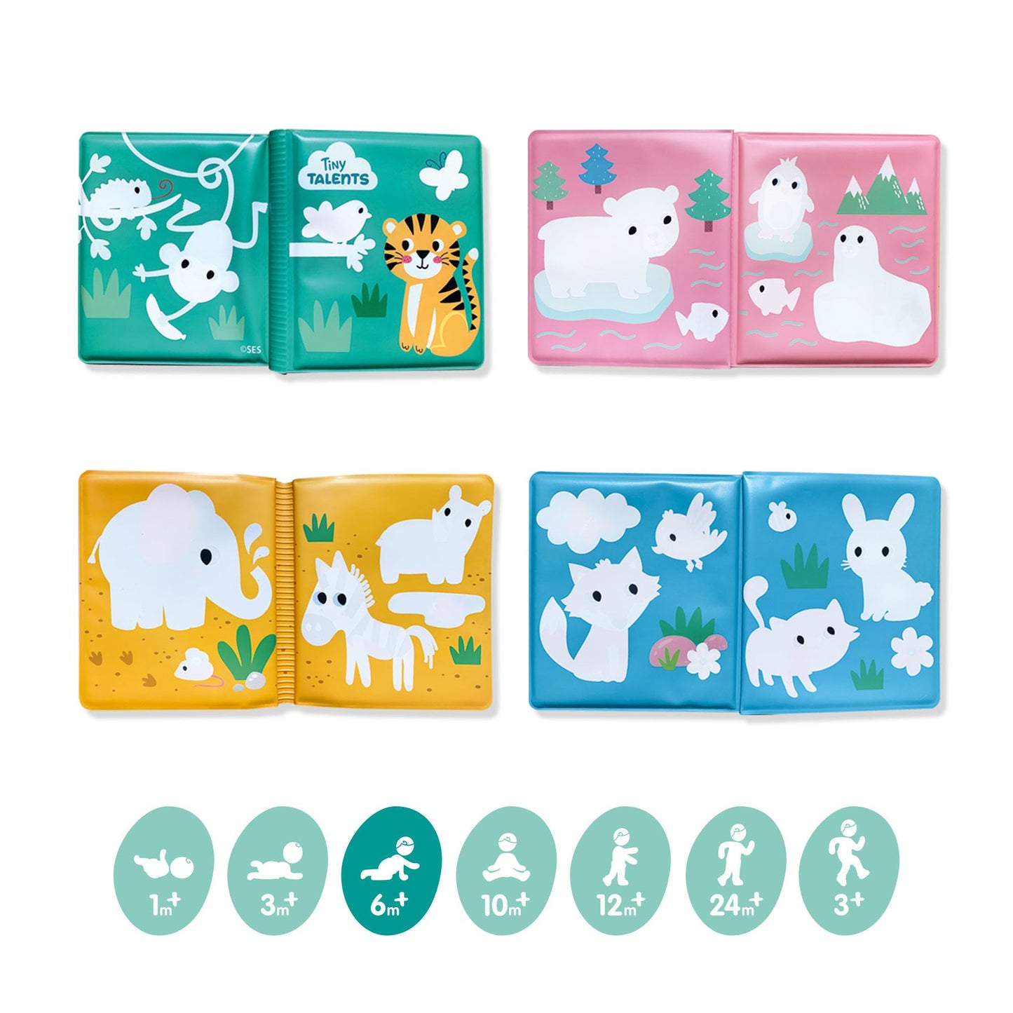SES Creative Tiny Talents Carte de baie magică pentru bebeluși Carte de colorat cu apă 8 pagini reutilizabilă fără PVC cadou de la 6 luni