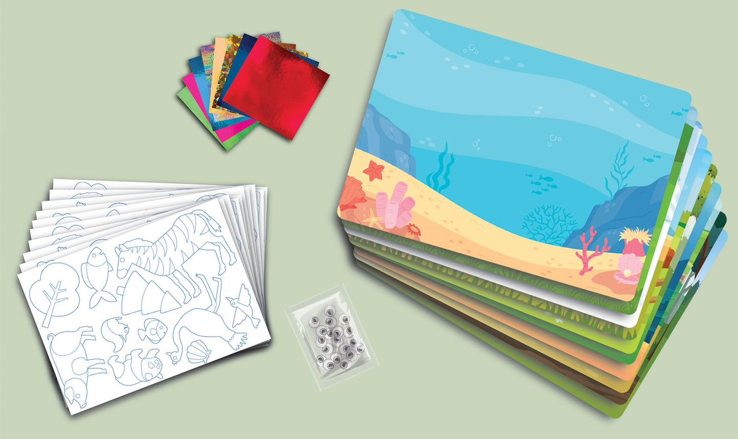 Megableu Foil Fun Set creativ cu foi metalice Regatul animalelor activitate creativă pentru copii de la 4 ani