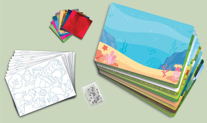 Megableu Foil Fun Set creativ cu foi metalice Regatul animalelor activitate creativă pentru copii de la 4 ani